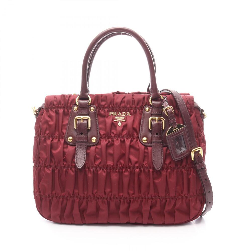 Prada Tessuto Gaufre Leather Burgundy Shoulder Bag Red